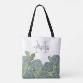 Einfache Monogramm Floral Blue Hydrangea-Blume Tasche (Rückseite)