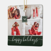 Einfache Monogramm Foto Collage Happy Holiday Gree Keramikornament (Links)