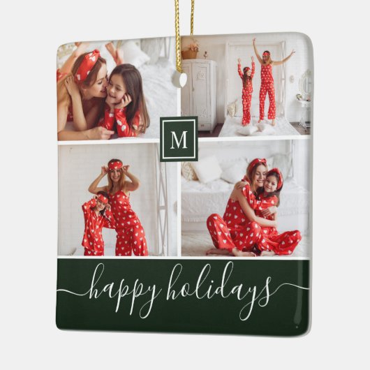 Einfache Monogramm Foto Collage Happy Holiday Gree Keramikornament (Links)