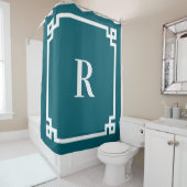 Einfache Monogramm für dunkle Aquamarine und weiße Duschvorhang (Beispiel)