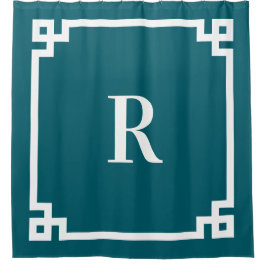 Einfache Monogramm für dunkle Aquamarine und weiße Duschvorhang
