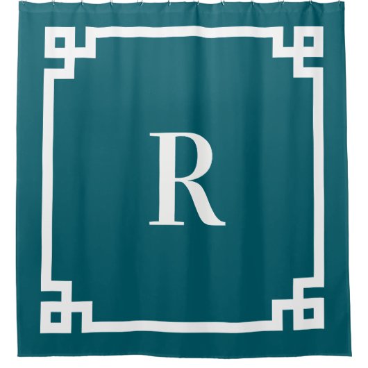 Einfache Monogramm für dunkle Aquamarine und weiße Duschvorhang (Vorderseite)