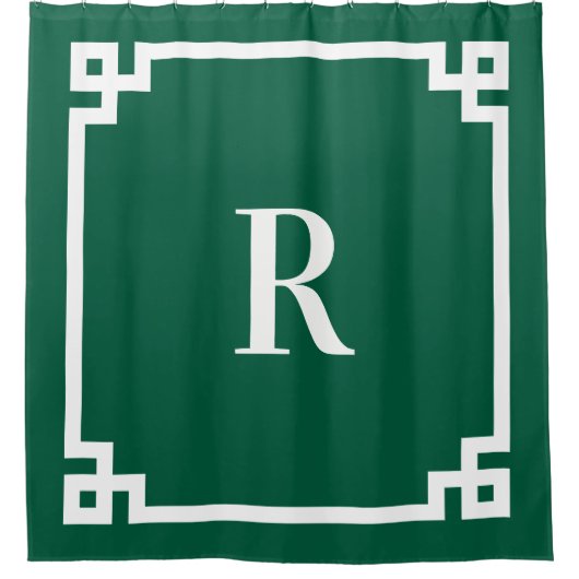 Einfache Monogramm für Hunter Green und White Grie Duschvorhang (Vorderseite)