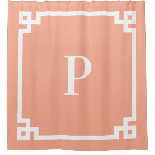 Einfache Monogramm für Pfirsich und Weißgriechisch Duschvorhang
