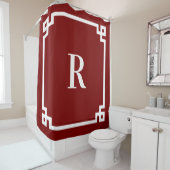 Einfache Monogramm für tiefe rote und weiße griech Duschvorhang (Beispiel)