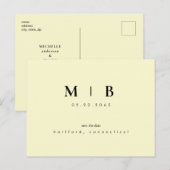 Einfache Monogramm-Gelbe Hochzeit Das Datum speich Postkarte (Vorne/Hinten)