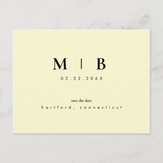 Einfache Monogramm-Gelbe Hochzeit Das Datum speich Postkarte (Vorderseite)