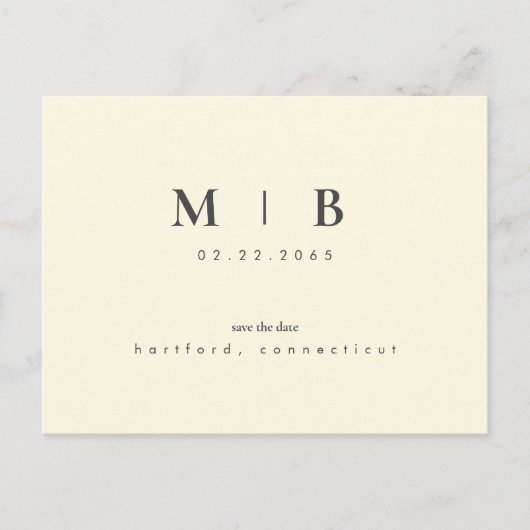 Einfache Monogramm-Gelbe Save the Date Hochzeit Postkarte (Vorderseite)