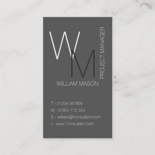 Einfache Monogramm-Graue Berufliche Visitenkarte (Vorderseite)