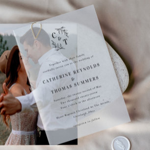 Einfache Monogramm-Grün-Hochzeit Pergament Einladungen