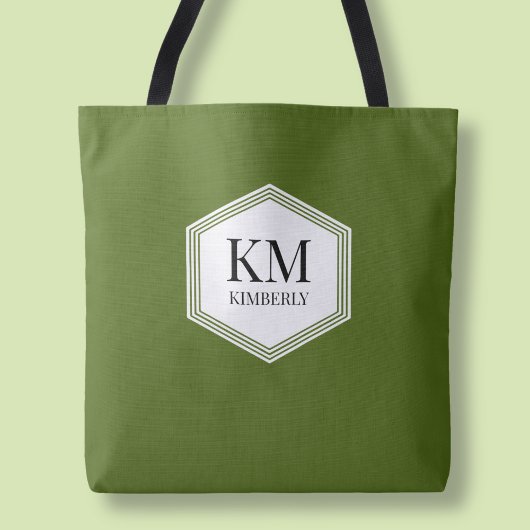 Einfache monogramm-grüne, moderne Personalisierte Tasche