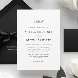 Einfache Monogramm-Hochzeit in Schwarz und Weiß Einladung