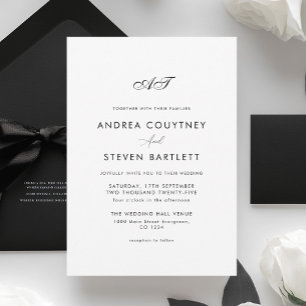 Einfache Monogramm-Hochzeit in Schwarz und Weiß Einladung