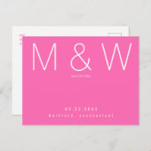 Einfache Monogramm Hot-Pink-Hochzeit Speichern Sie Ankündigungspostkarte (Vorne/Hinten)