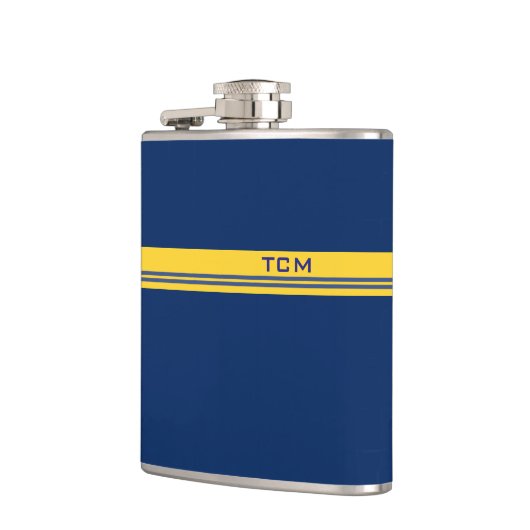 Einfache Monogramm in dunkelblau und gelb Flachmann (Links)