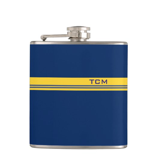 Einfache Monogramm in dunkelblau und gelb Flachmann (Vorderseite)