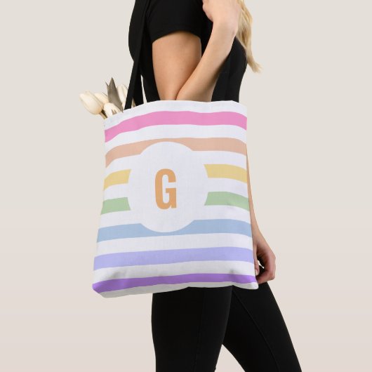 Einfache Monogramm in weißem Rainbow-Pastell Tasche (Von Nahem)