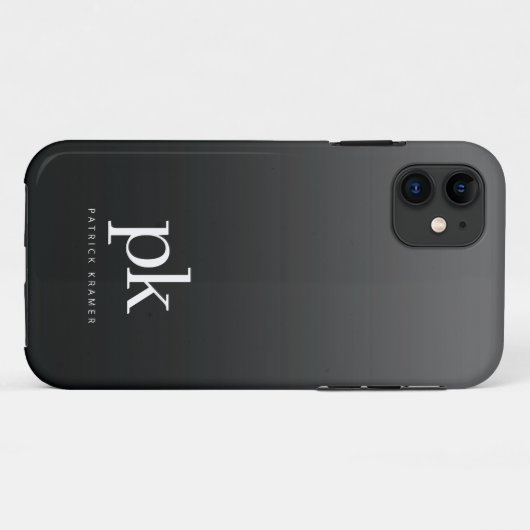 Einfache Monogramm-Initialen für Schwarz-Grau-Grad Case-Mate iPhone Hülle (Rückseite (Horizontal))