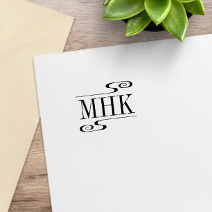 Einfache Monogramm-Initialen mit Wirbeln 1x1 Gummistempel