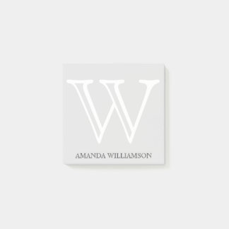 Einfache Monogramm Initialname White Gray 3x3 Post-it Klebezettel