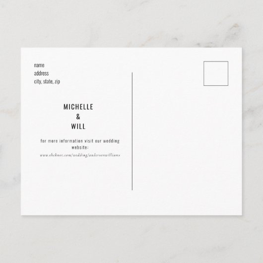 Einfache Monogramm Minimalistisch B/W Save the Dat Ankündigungspostkarte (Rückseite)