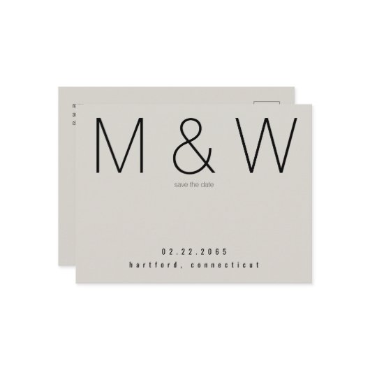 Einfache Monogramm Minimalistisch neutral Save the Ankündigungspostkarte (Vorderseite/Rückseite Beispiel)