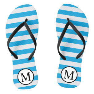 Einfache Monogramm mit blauen horizontalen Streife Badesandalen