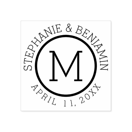 Einfache Monogramm mit Name und Hochzeitdatum Gummistempel (Prägung)