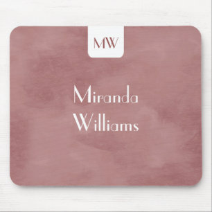 Einfache Monogramm mit Namen Moderne rosa braun Mousepad