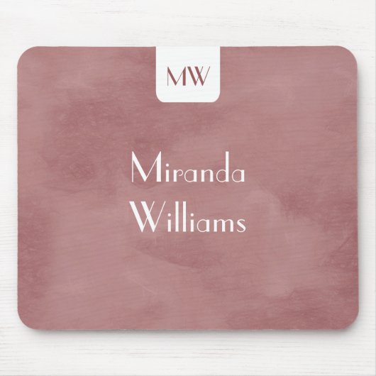 Einfache Monogramm mit Namen Moderne rosa braun Mousepad (Vorne)