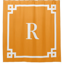 Einfache Monogramm mit orangefarbenem griechischem Duschvorhang