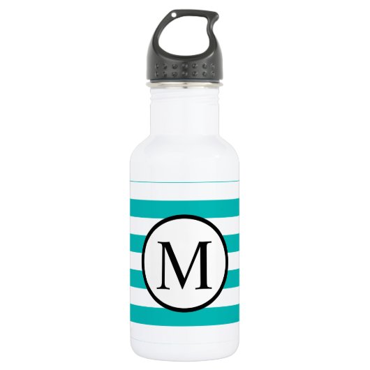Einfache Monogramm mit waagerechten Aqua-Streifen Edelstahlflasche (Vorderseite)