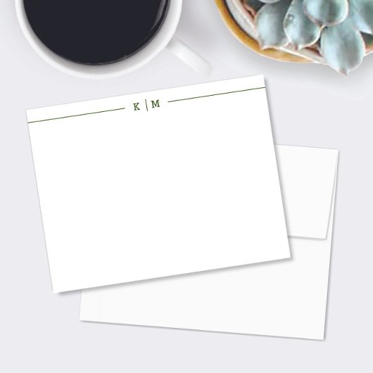 Einfache Monogramm mit waldgrünen Linien Mitteilungskarte