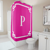 Einfache Monogramm mit weißem griechischem Tastend Duschvorhang (Beispiel)