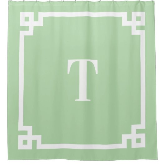 Einfache Monogramm mit weißem und grünem Griechen Duschvorhang (Vorderseite)