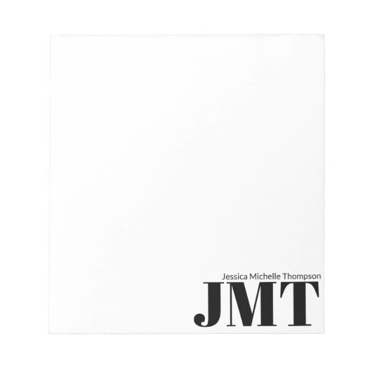 Einfache Monogramm mit weißem und schwarzem Namen Notizblock (Vorderseite)