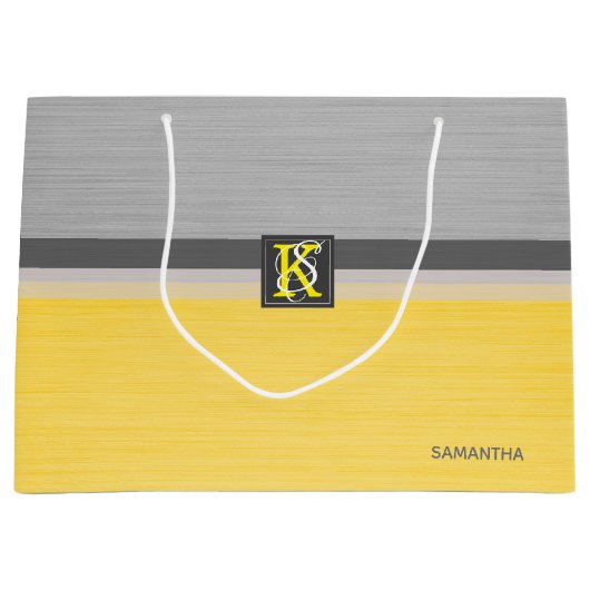 Einfache Monogramm mit zwei Tonen Gelb und Grau Große Geschenktüte (Vorderseite)