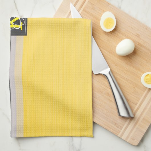 Einfache Monogramm mit zwei Tonen Gelb und Grau Handtuch (Viertel Falte)