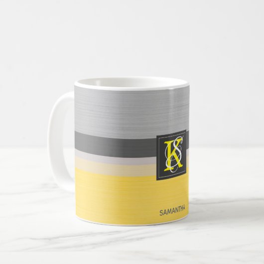 Einfache Monogramm mit zwei Tonen Gelb und Grau Kaffeetasse (Vorderseite Links)