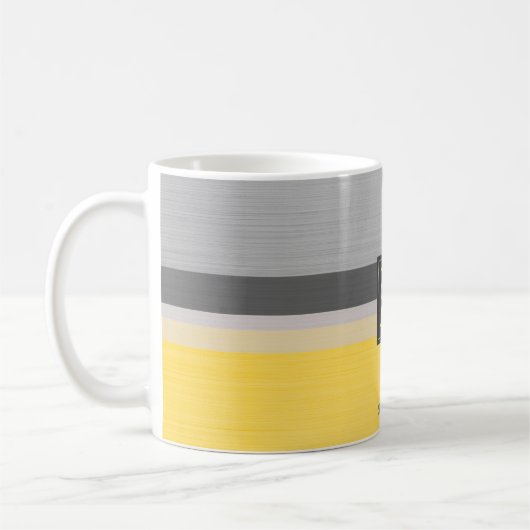 Einfache Monogramm mit zwei Tonen Gelb und Grau Kaffeetasse (Links)