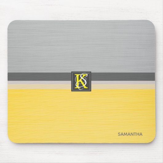 Einfache Monogramm mit zwei Tonen Gelb und Grau Mousepad (Vorne)