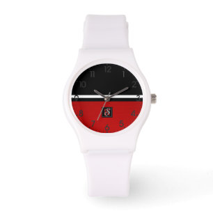 Einfache Monogramm mit zwei Tonen Schwarz und Rot Armbanduhr