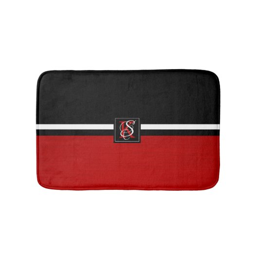 Einfache Monogramm mit zwei Tonen Schwarz und Rot Badematte (Vorderseite)