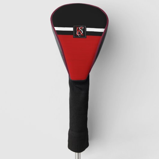 Einfache Monogramm mit zwei Tonen Schwarz und Rot Golf Headcover (Vorderseite)