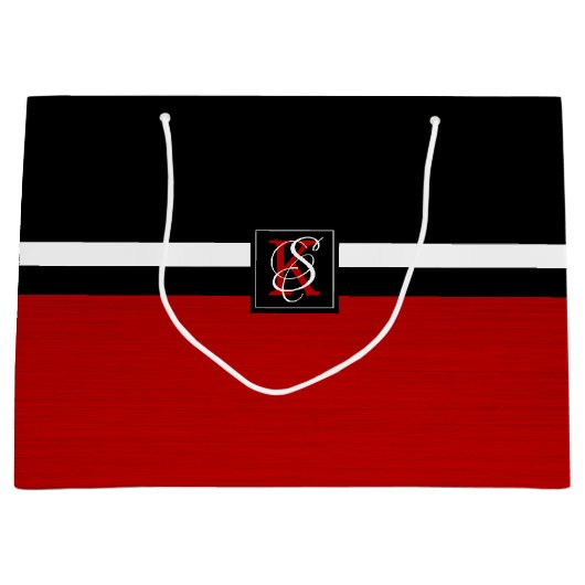 Einfache Monogramm mit zwei Tonen Schwarz und Rot Große Geschenktüte (Vorderseite)