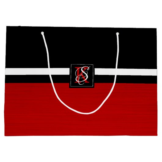 Einfache Monogramm mit zwei Tonen Schwarz und Rot Große Geschenktüte (Rückseite)