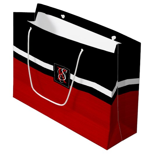 Einfache Monogramm mit zwei Tonen Schwarz und Rot Große Geschenktüte (Vorderseite Schrägansicht)
