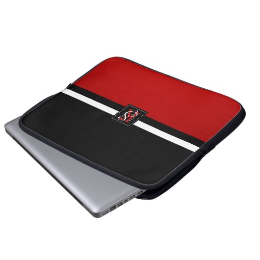 Einfache Monogramm mit zwei Tonen Schwarz und Rot Laptopschutzhülle (Vorne Knopf)