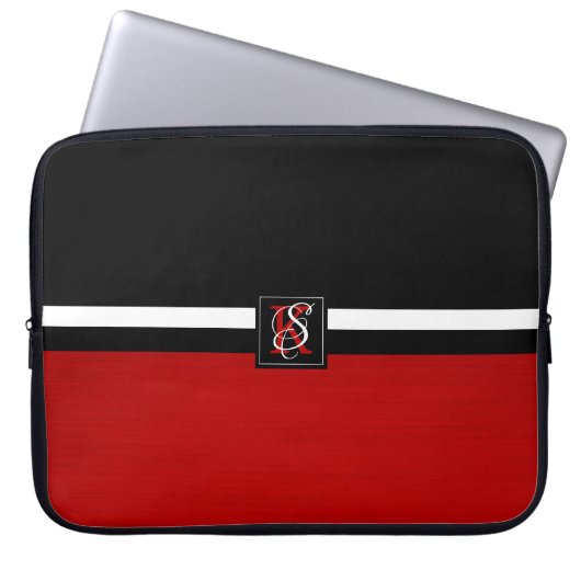 Einfache Monogramm mit zwei Tonen Schwarz und Rot Laptopschutzhülle (Vorderseite)