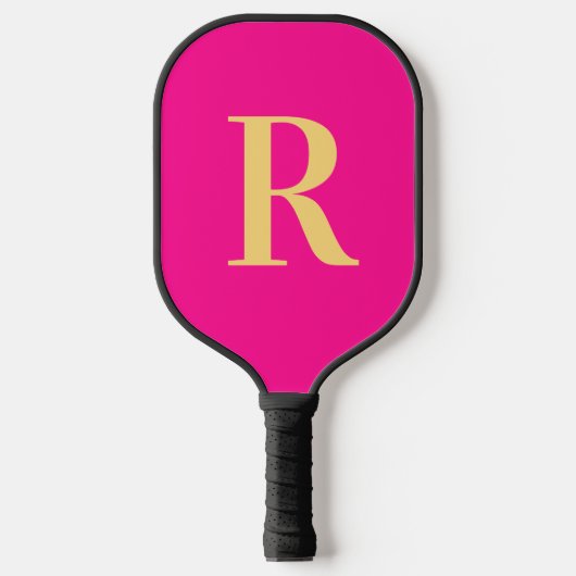 Einfache Monogramm Modern Hot Pink Pickleball Schläger (Vorderseite)
